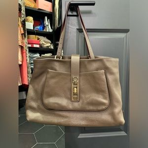 MCM Large Brown Purse with Burgundy/ Purple Snakeskin Print Interior